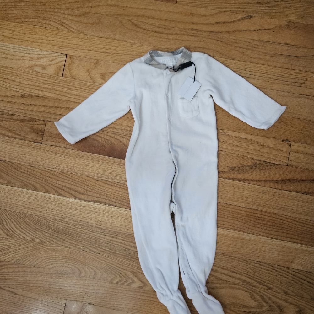 Burberry White and Gray Kids One Piece Footie